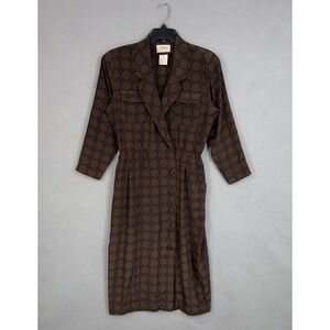 Vintage Talbots Dress Womens 12 Petite Shirt Geometric Pockets Office Work Satin